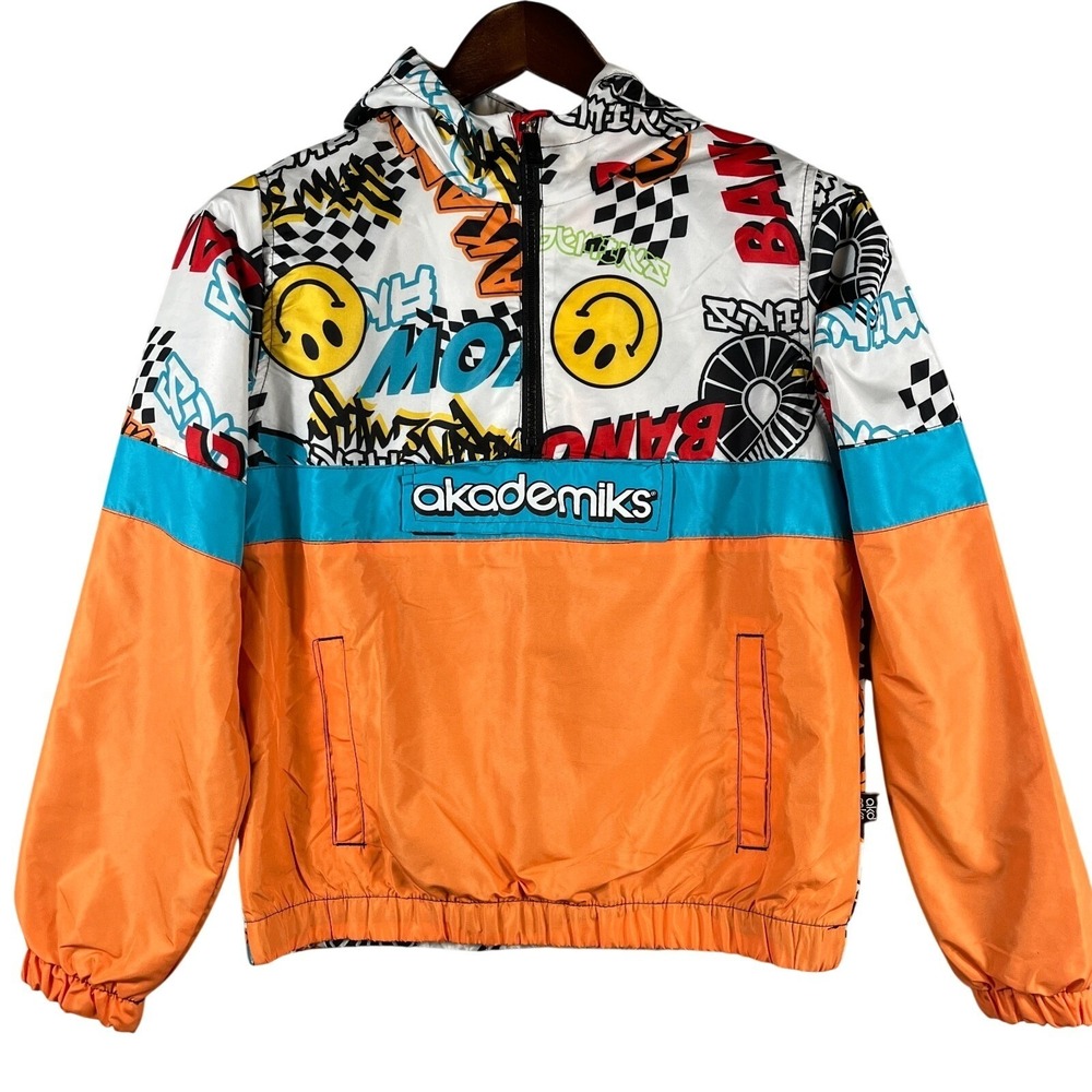 Akademiks Youth 14/16 Graffiti Windbreaker Hoodie Y2K Streetwear Colorblock
